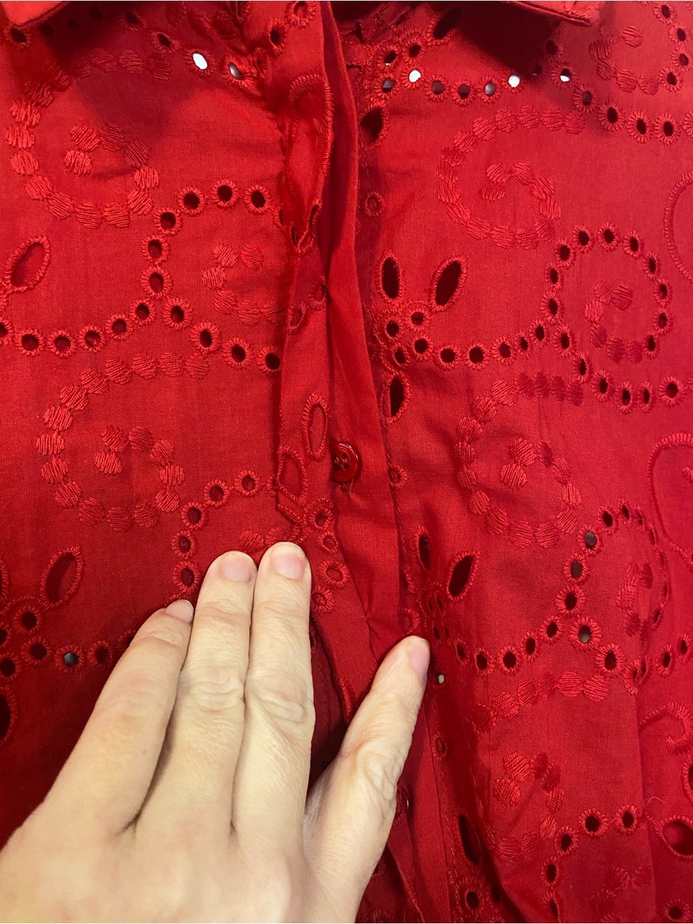 Zara ZW Collection Embroidered Poplin Shirt Red Eyelet Cutwork XL 8005/916 - Picture 9 of 10